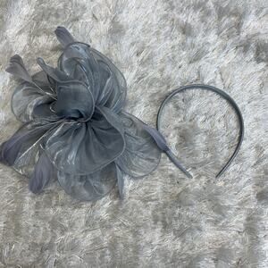 Gray Flower Sheer Fascinator w Attachable Headband OSFA